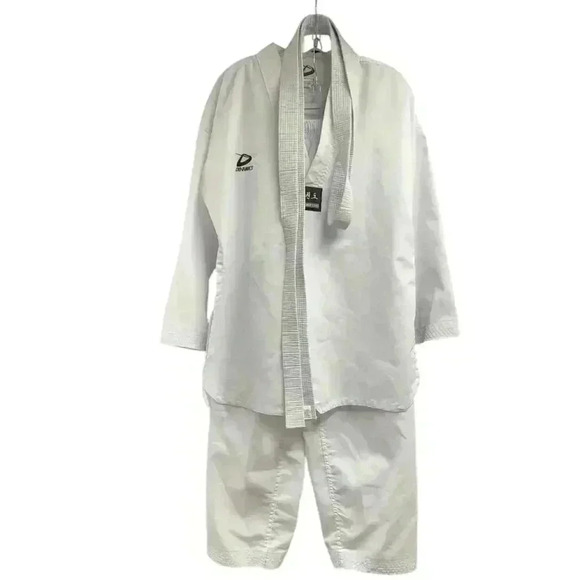 GENESIS TAEKWONDO WHITE V NECK SPLIT HEMLINE TOO W/BELT ELASTIC WAIST PANT 4/180 - Picture 1 of 10